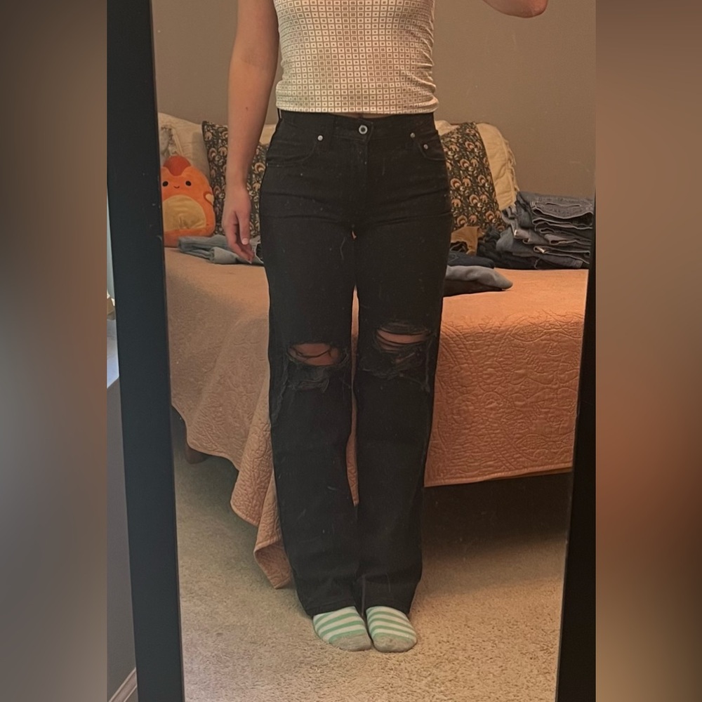 Levi's '94 Baggy Silver Tab Black Jeans with Distressed Knees size 26